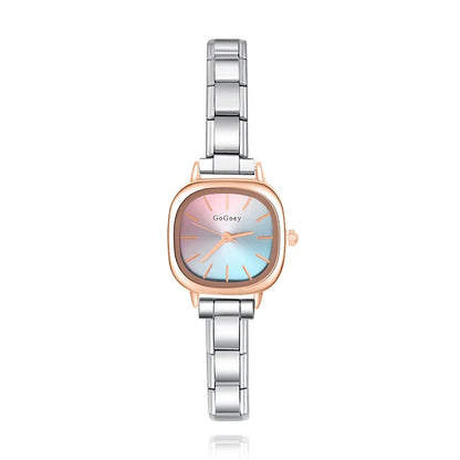 Colourful Square Cushion Case Customisable Italian Charm Watch — Pastel Cushion Watch Bracelet