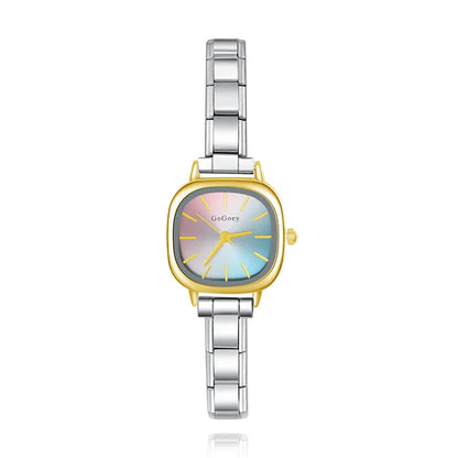 Colourful Square Cushion Case Customisable Italian Charm Watch — Pastel Cushion Watch Bracelet