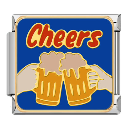 Lucky New Year & Celebration Italian Charms — NEW YEAR, Fireworks, Lucky Cat, Lucky Girl & Cheers