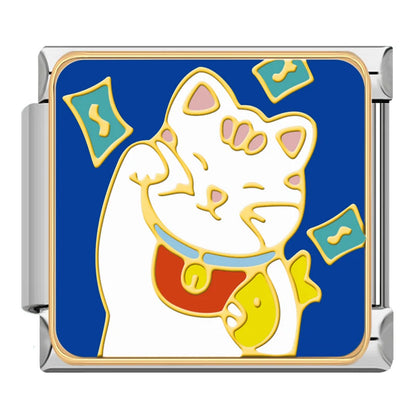 Lucky New Year & Celebration Italian Charms — NEW YEAR, Fireworks, Lucky Cat, Lucky Girl & Cheers