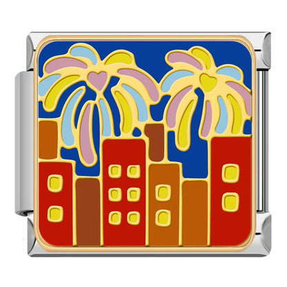 Lucky New Year & Celebration Italian Charms — NEW YEAR, Fireworks, Lucky Cat, Lucky Girl & Cheers