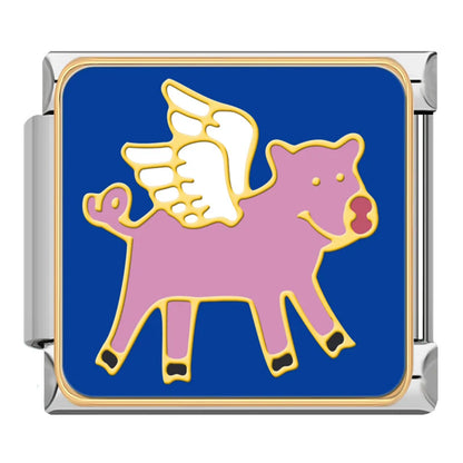Lucky New Year & Celebration Italian Charms — NEW YEAR, Fireworks, Lucky Cat, Lucky Girl & Cheers