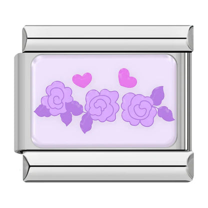 Trendy Lavender & Purple Icon Italian Charms — Purple Enamel Floral & Icon Bracelet Links