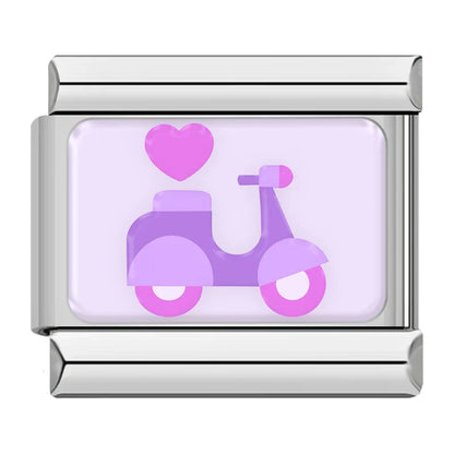 Trendy Lavender & Purple Icon Italian Charms — Purple Enamel Floral & Icon Bracelet Links