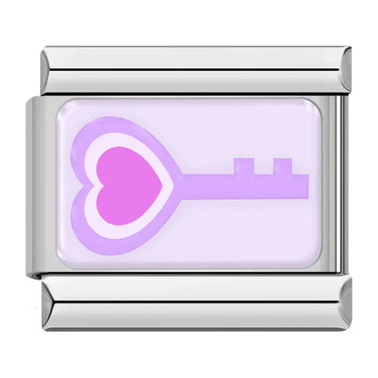 Trendy Lavender & Purple Icon Italian Charms — Purple Enamel Floral & Icon Bracelet Links
