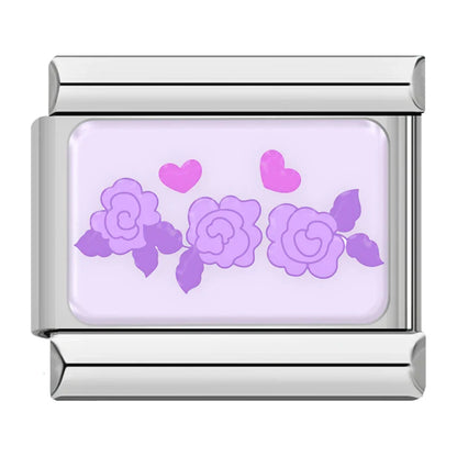 Trendy Lavender & Purple Icon Italian Charms — Purple Enamel Floral & Icon Bracelet Links