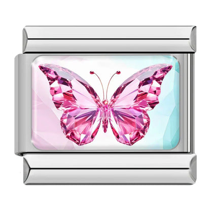 Sparkling Pink Gemstone & Crystal Aesthetic Italian Charms — CZ Stone Bracelet Links