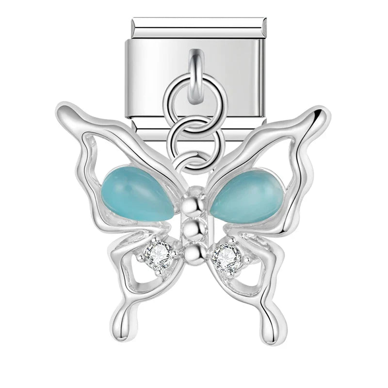 colorful Butterfly dangle charms silver