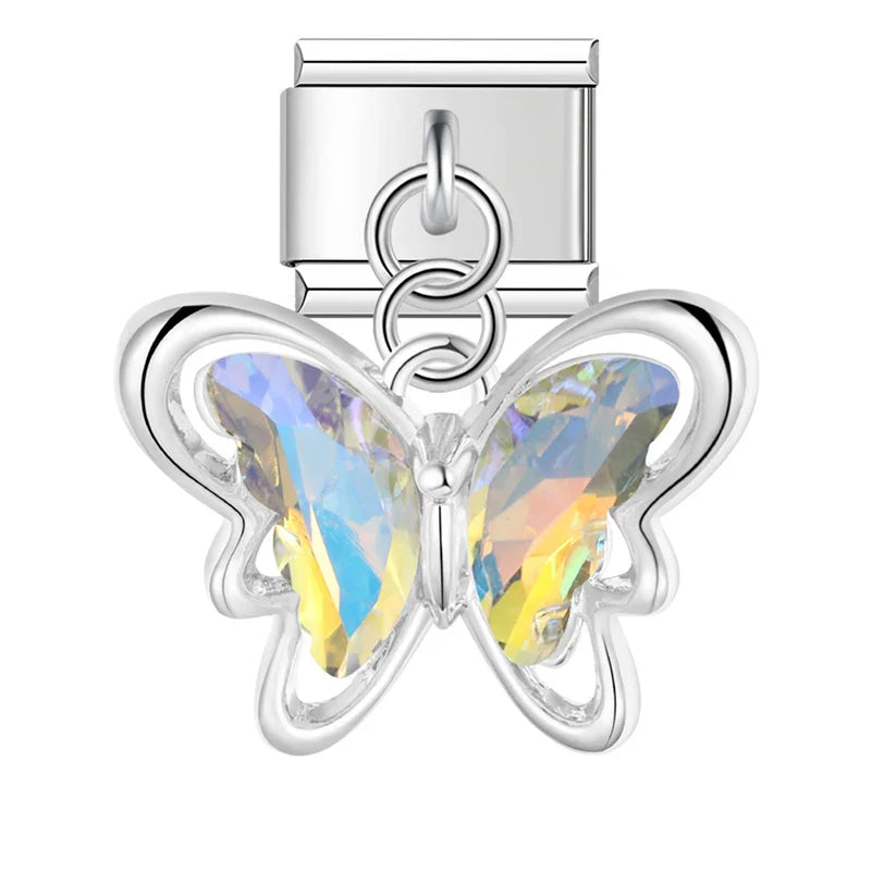 colorful Butterfly dangle charms silver