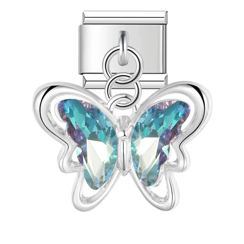 colorful Butterfly dangle charms silver