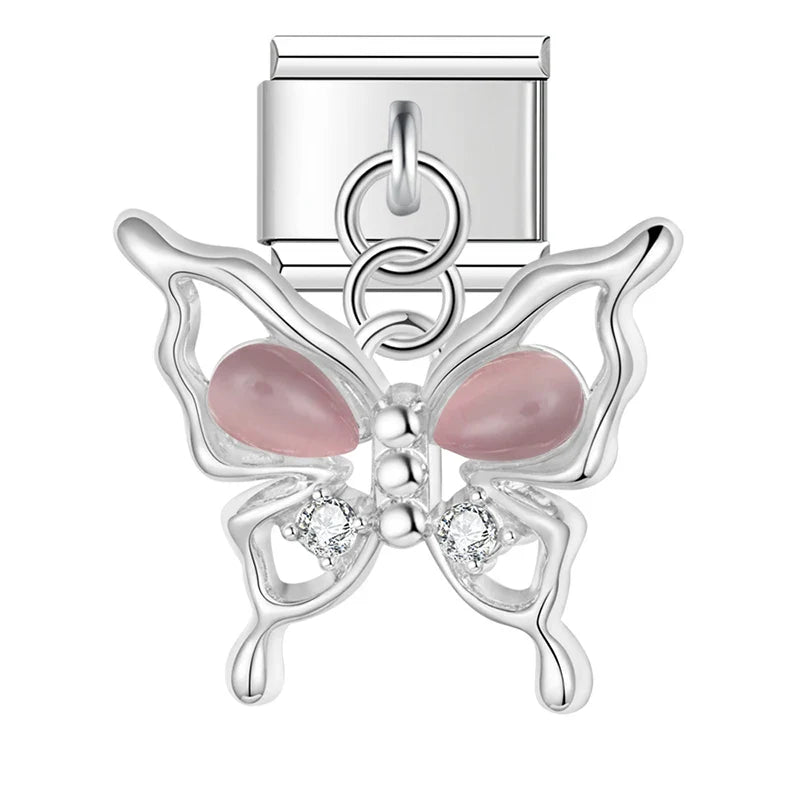 colorful Butterfly dangle charms silver