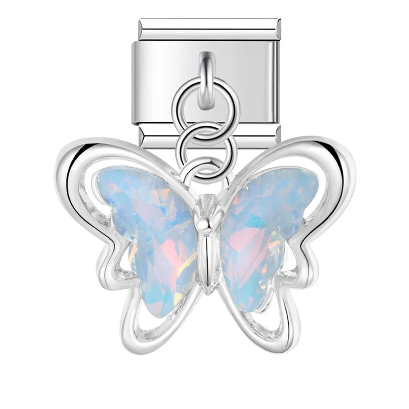 colorful Butterfly dangle charms silver