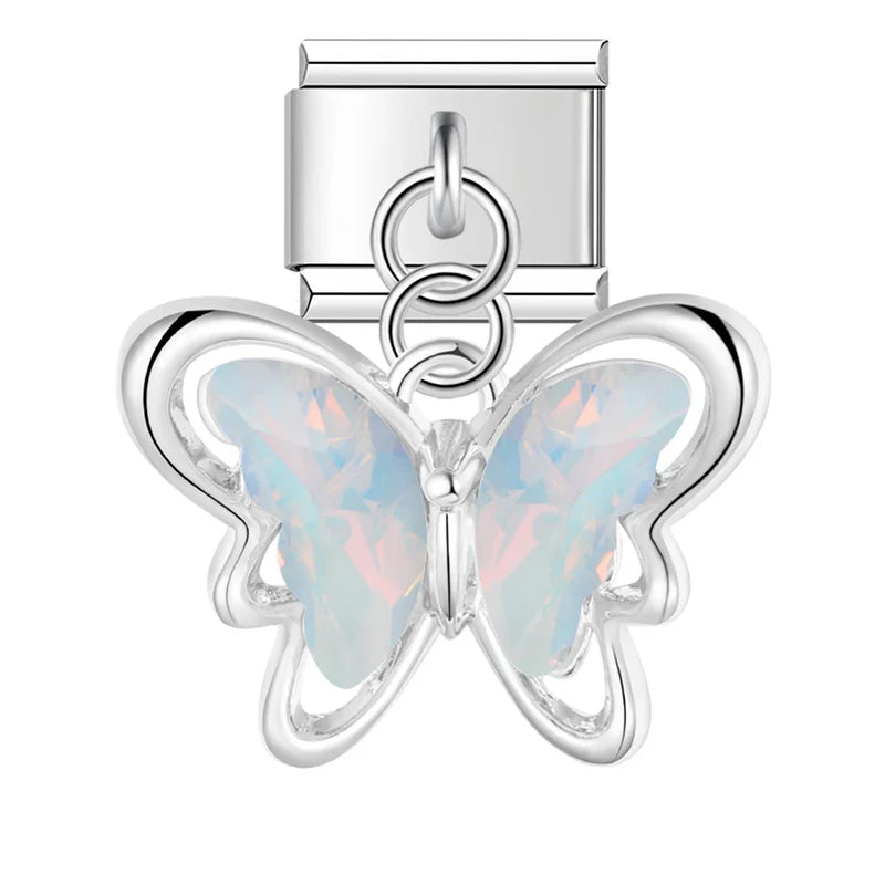 colorful Butterfly dangle charms silver