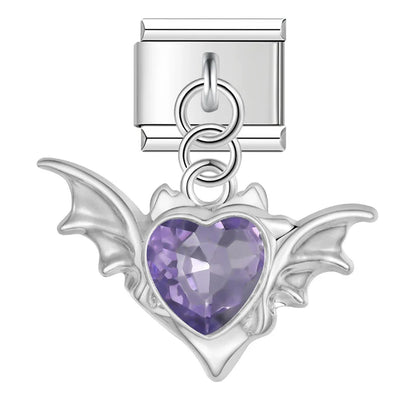 The Gothic Winged Crystal Heart Dangle Charm