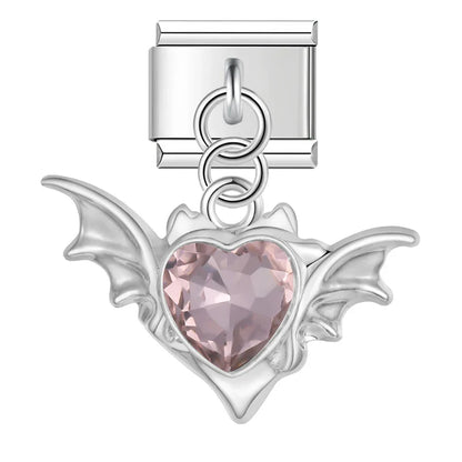 The Gothic Winged Crystal Heart Dangle Charm