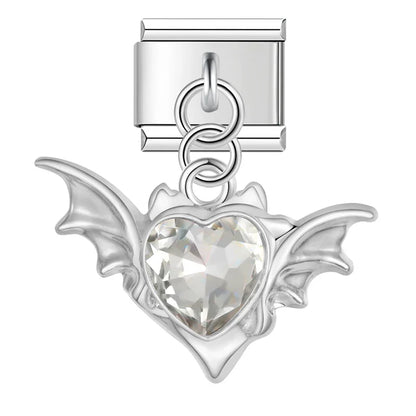 The Gothic Winged Crystal Heart Dangle Charm