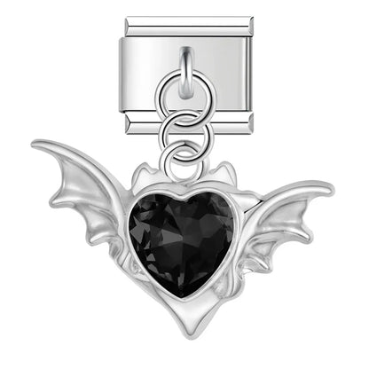 The Gothic Winged Crystal Heart Dangle Charm