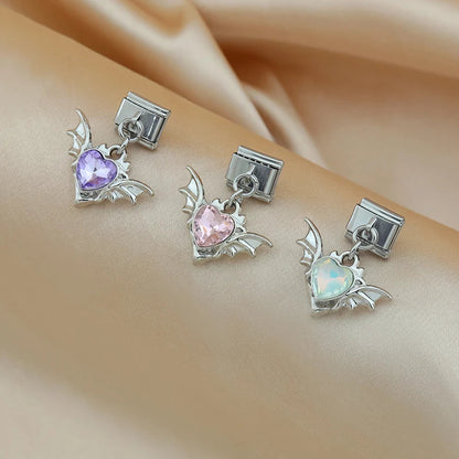 The Gothic Winged Crystal Heart Dangle Charm