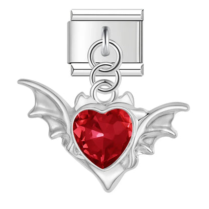 The Gothic Winged Crystal Heart Dangle Charm