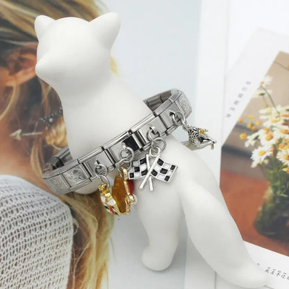 Elegant Silver Dangle Italian Charms — Racing Flag, Fairy, Christmas & Dress Drop Pendants