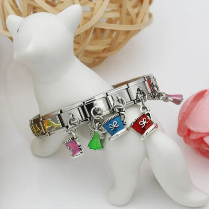 Elegant Silver Dangle Italian Charms — Racing Flag, Fairy, Christmas & Dress Drop Pendants