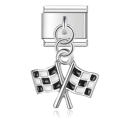Elegant Silver Dangle Italian Charms — Racing Flag, Fairy, Christmas & Dress Drop Pendants