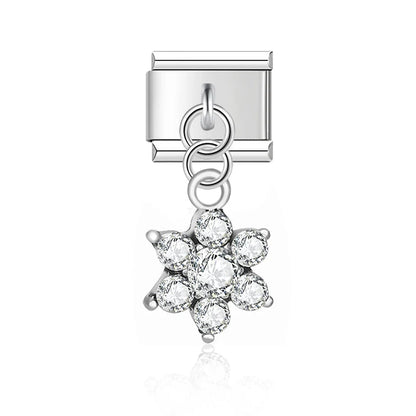 Daisy Rhinestone Flower Dangle Italian Charms — Crystal CZ Daisy & Cherry Blossom Dangle Links