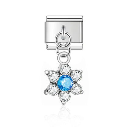 Daisy Rhinestone Flower Dangle Italian Charms — Crystal CZ Daisy & Cherry Blossom Dangle Links