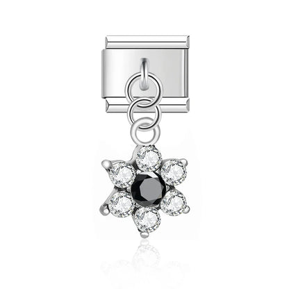 Daisy Rhinestone Flower Dangle Italian Charms — Crystal CZ Daisy & Cherry Blossom Dangle Links