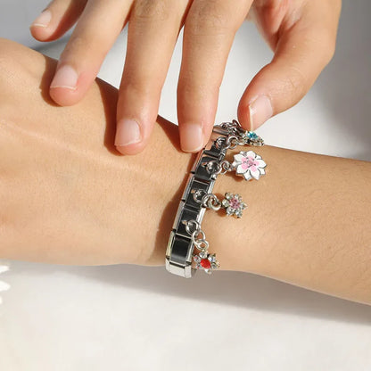 Daisy Rhinestone Flower Dangle Italian Charms — Crystal CZ Daisy & Cherry Blossom Dangle Links