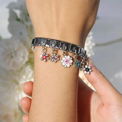 Daisy Rhinestone Flower Dangle Italian Charms — Crystal CZ Daisy & Cherry Blossom Dangle Links