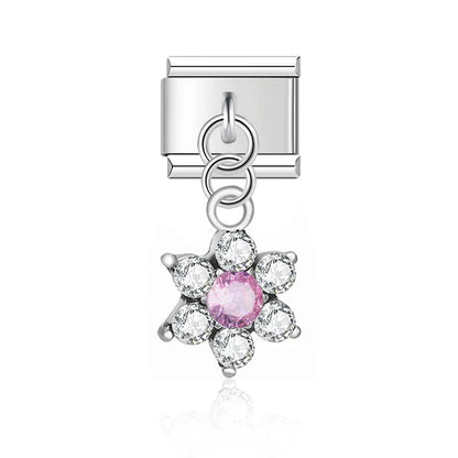 Daisy Rhinestone Flower Dangle Italian Charms — Crystal CZ Daisy & Cherry Blossom Dangle Links