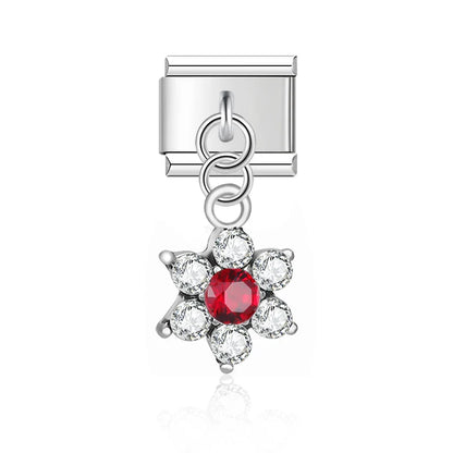 Daisy Rhinestone Flower Dangle Italian Charms — Crystal CZ Daisy & Cherry Blossom Dangle Links