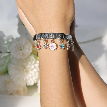 Daisy Rhinestone Flower Dangle Italian Charms — Crystal CZ Daisy & Cherry Blossom Dangle Links