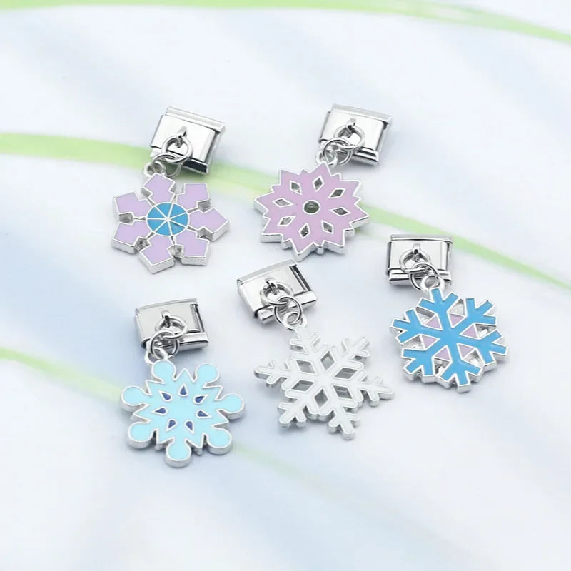 snow themed italian charms `