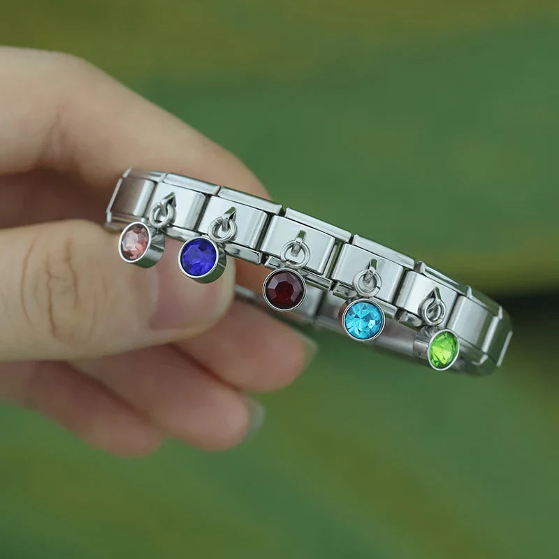 12 Month Birthday Colour Dazzling CZ Charm Ltalian Links DJ399