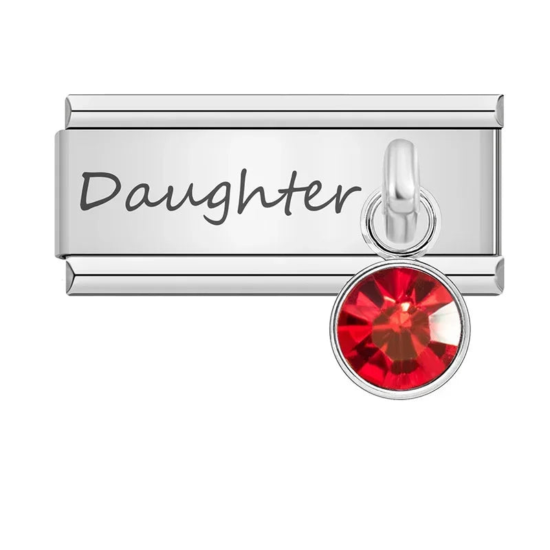 Daughter" Birthstone Solitaire Dangle Charm in Silver