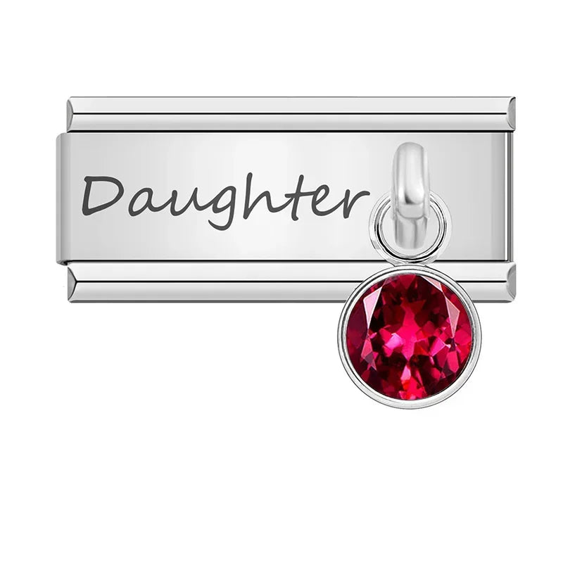 Daughter" Birthstone Solitaire Dangle Charm in Silver