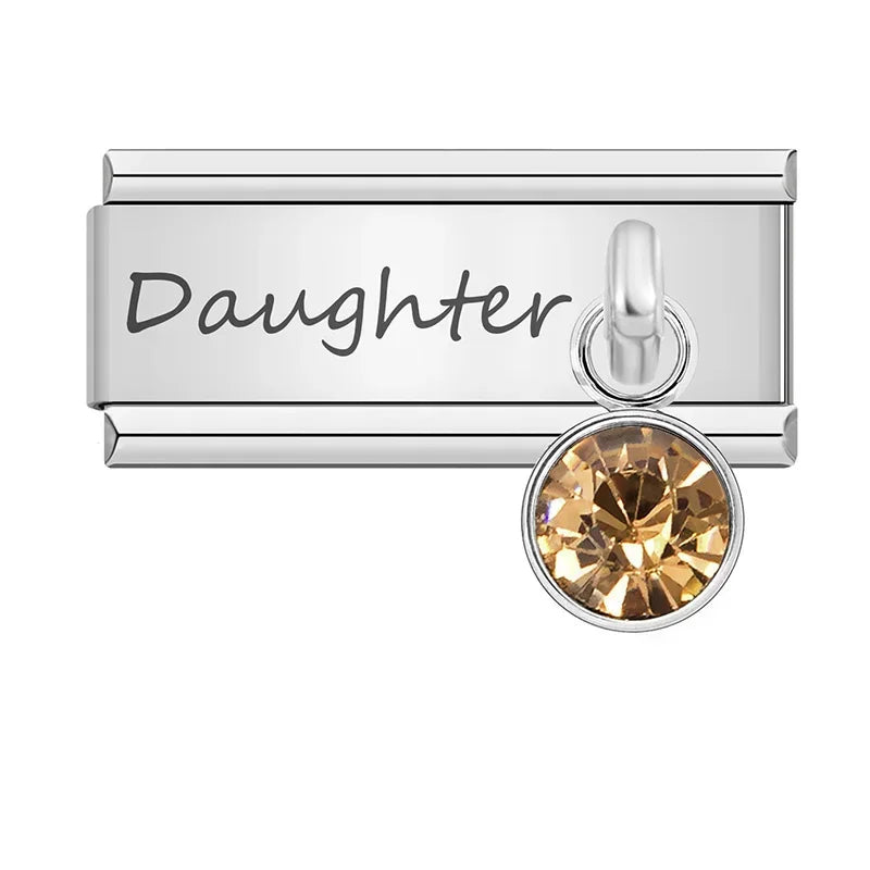 Daughter" Birthstone Solitaire Dangle Charm in Silver
