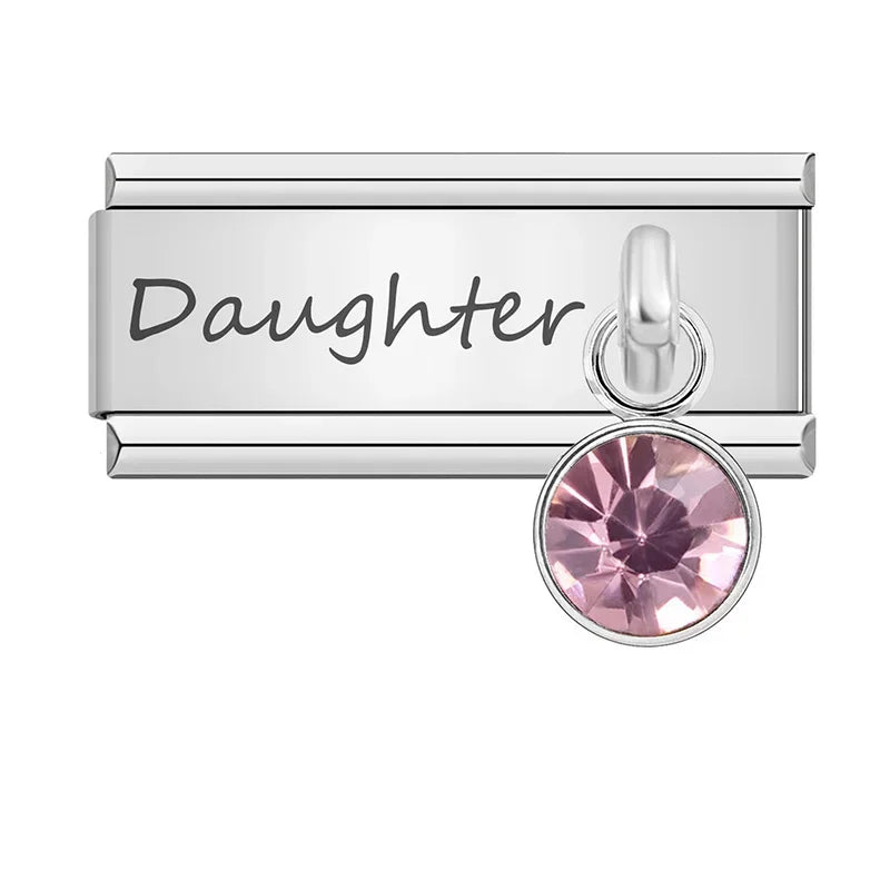 Daughter" Birthstone Solitaire Dangle Charm in Silver