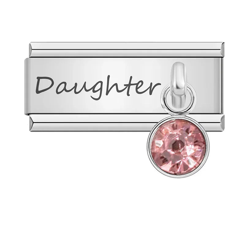 Daughter" Birthstone Solitaire Dangle Charm in Silver