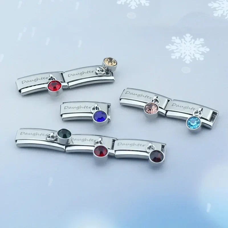Daughter" Birthstone Solitaire Dangle Charm in Silver