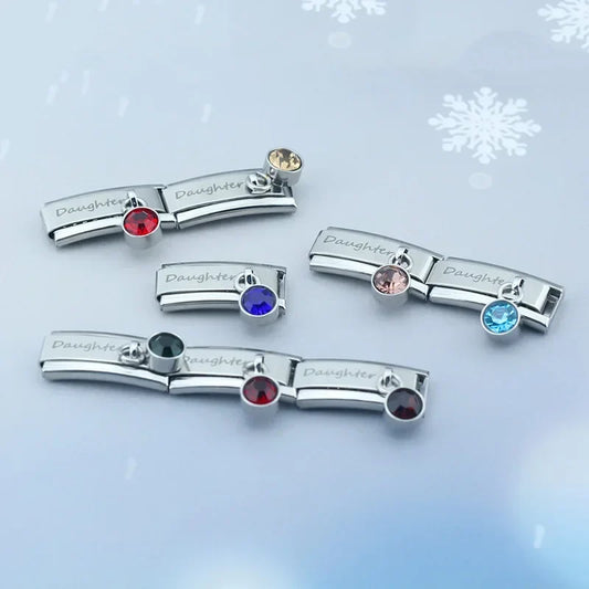 Daughter" Birthstone Solitaire Dangle Charm in Silver