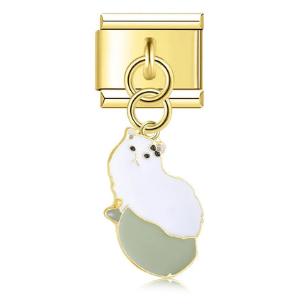 The Whimsical Gold Enamel Cat Dangle Charm in Gold