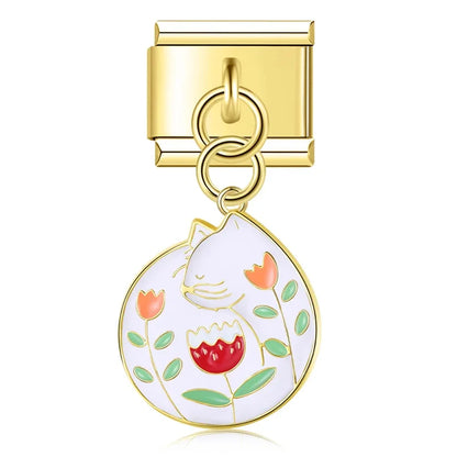 The Whimsical Gold Enamel Cat Dangle Charm in Gold