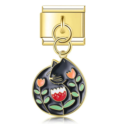 The Whimsical Gold Enamel Cat Dangle Charm in Gold