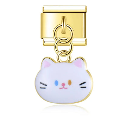 The Whimsical Gold Enamel Cat Dangle Charm in Gold