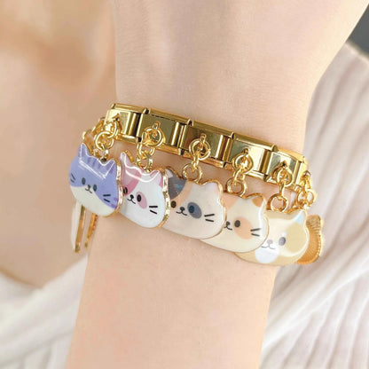 The Whimsical Gold Enamel Cat Dangle Charm in Gold
