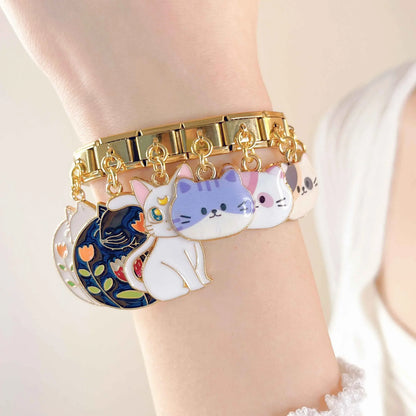 The Whimsical Gold Enamel Cat Dangle Charm in Gold
