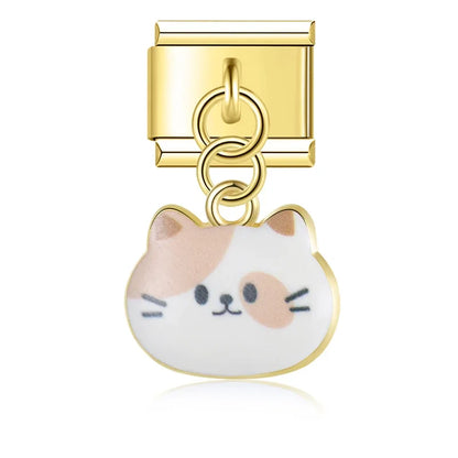 The Whimsical Gold Enamel Cat Dangle Charm in Gold